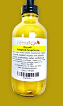 Load and play video in Gallery viewer, Fenugreek Scalp Serum has natural and organic ingredients only. A light moisturizing scalp serum that stimulates the scalp.  Some ingredients include fenugreek, coconut oil, sulfur, saw palmetto, peppermint leaves, rosemary essential oil & more! Assists with dandruff, psoriasis, hair fall and helps to promote hair growth.